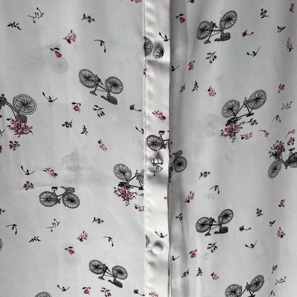 White Bicycle Print Blouse - Picture 4 of 7